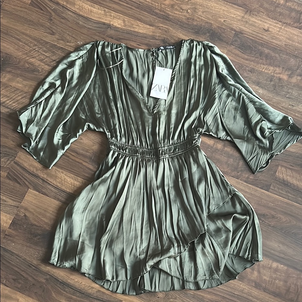 Zara green satin dress
